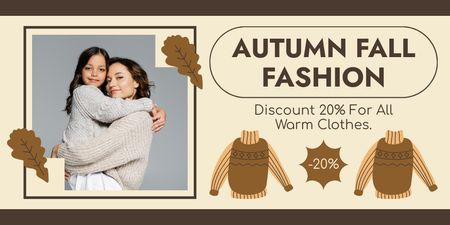 Announcement Discounts on Warm Autumn Clothes Twitter Design Template