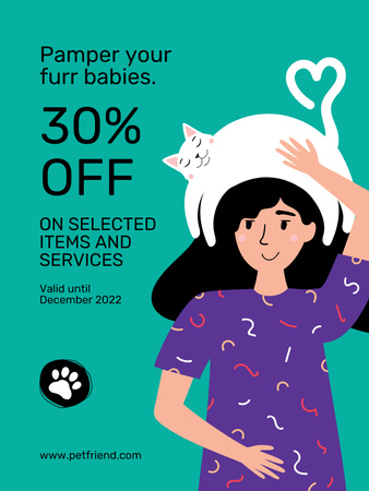 Szablon projektu Oferta sprzedaży zwierząt domowych z uroczą dziewczyną i kotem Poster US