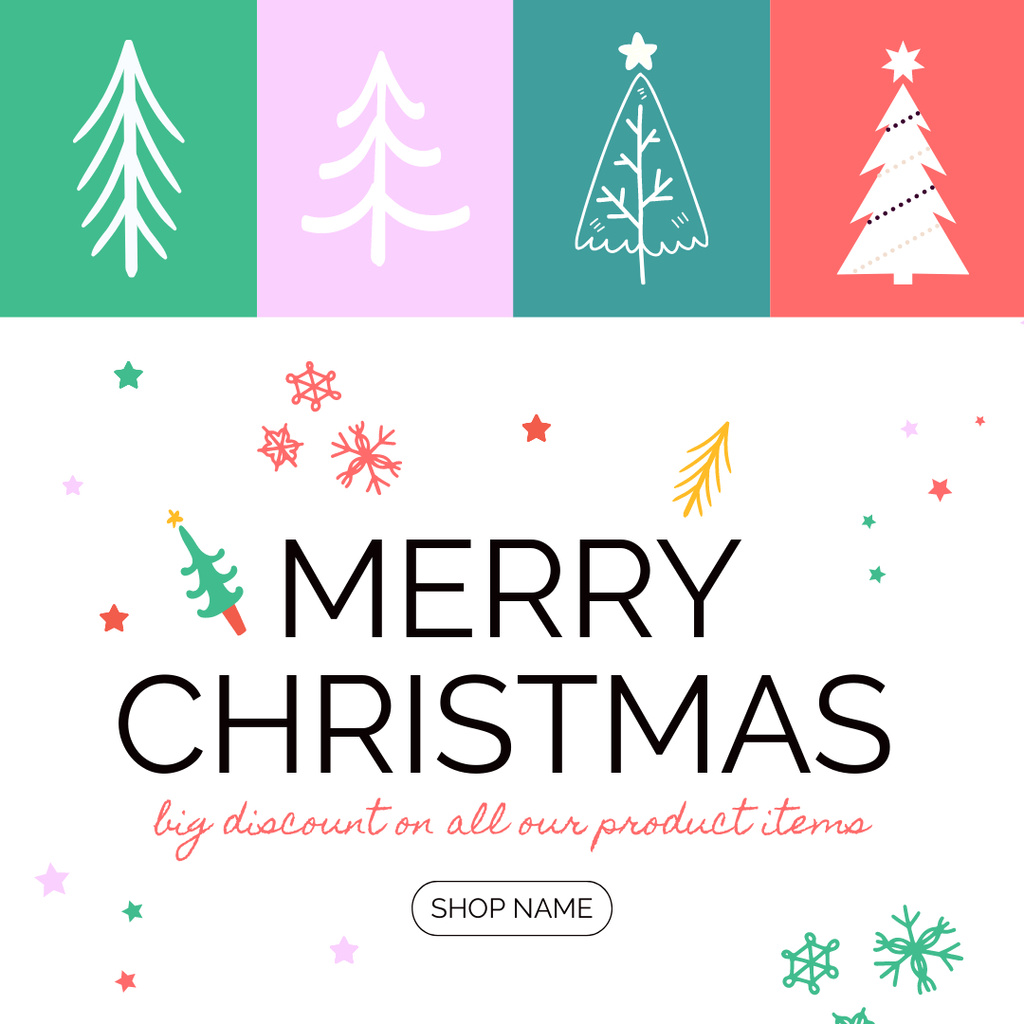 Christmas Sale Offer Stylized Holiday Tree Instagram AD Design Template