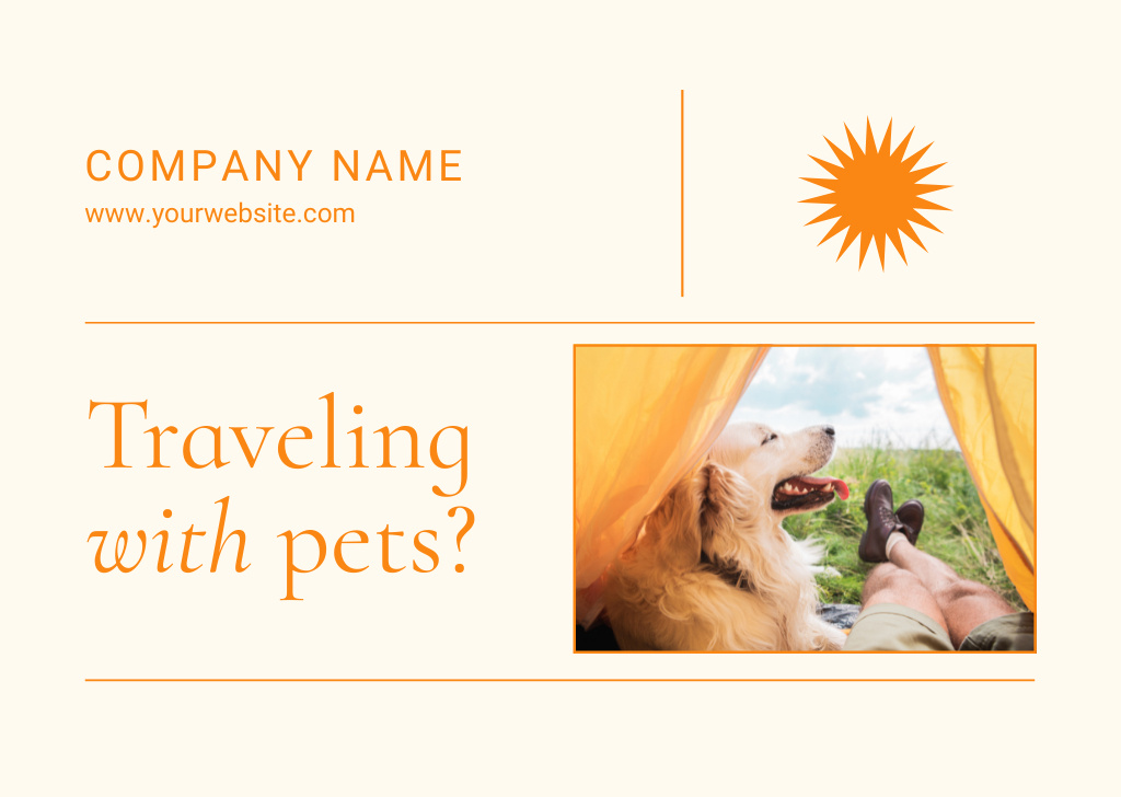 Plantilla de diseño de Cute Golden Retriever Dog in Tent with Owner Flyer A6 Horizontal 