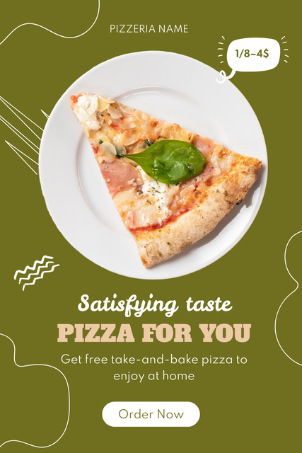 Slice of Delicious Italian Pizza on Green Pinterest Design Template