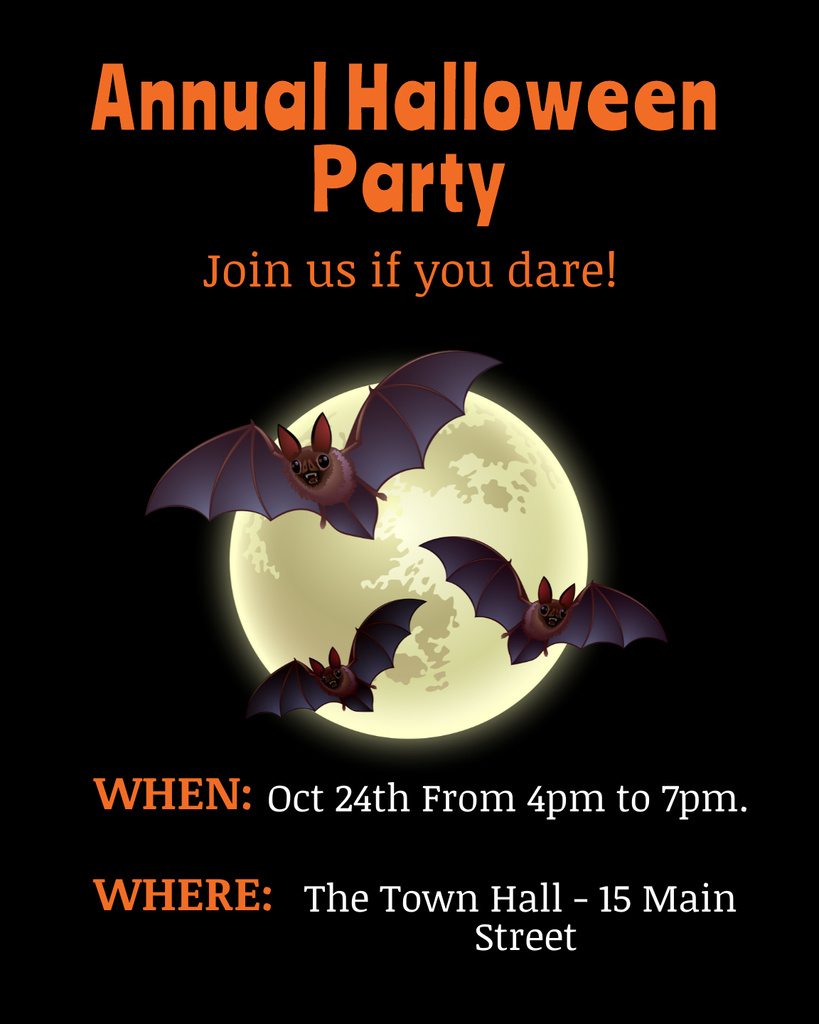 Euphoric Halloween Party With Bats And Moon Poster 16x20in Design Template