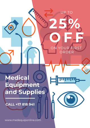 Medical Equipment Sale with Healthcare Icons Poster Design Template