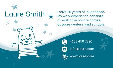 Babysitting Services Offer with Cute Bear Business Card 91x55mm Design Template