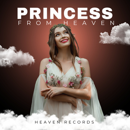 Designvorlage Musikveröffentlichung mit Frau in Wolken auf dunklem Hintergrund für Album Cover