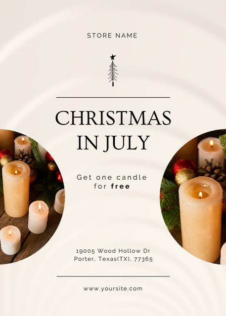 Thrilling Christmas In July Celebration And Candles Promo Offer Postcard 5x7in Vertical Modelo de Design