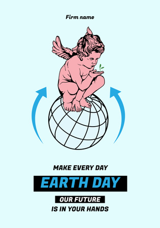 World Earth Day Announcement with Angel on Planet Poster 28x40in Design Template