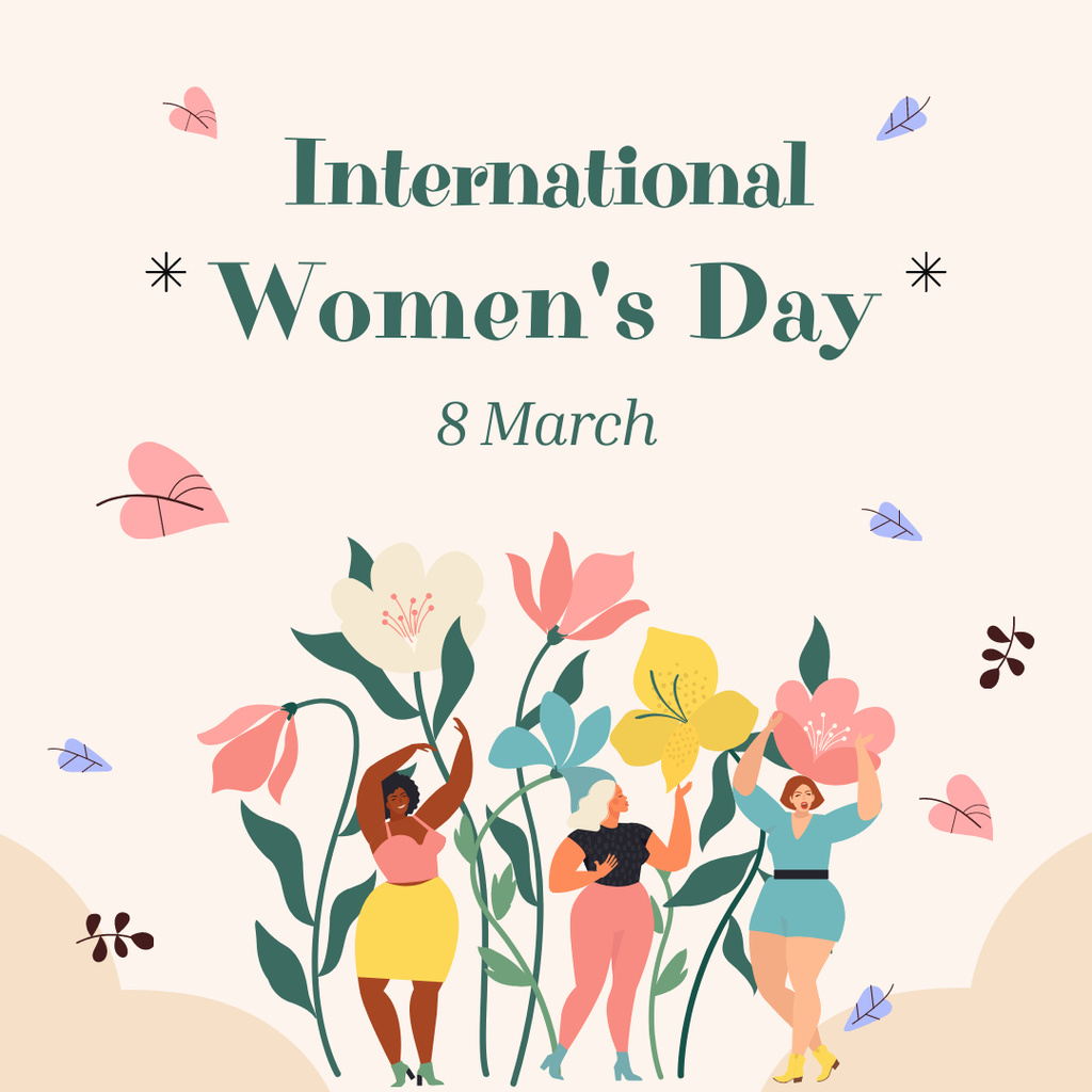 Illustrated Congratulations on International Women's Day With Flowers Instagram – шаблон для дизайна