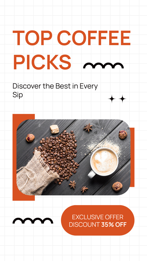 Platilla de diseño Robust Coffee And Coffee Beans At Lowered Price Offer Instagram Story