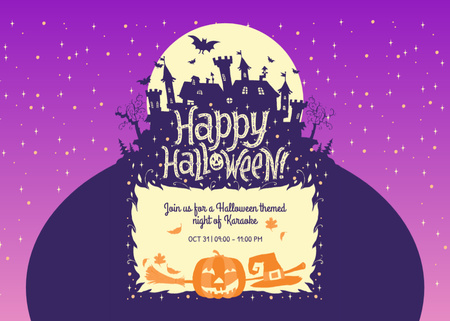 Designvorlage Ankündigung der Halloween-Karaoke-Nacht mit Scary House für Flyer 5x7in Horizontal