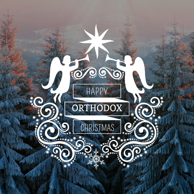 Orthodox Christmas Greeting with Snowy Forest Instagram Design Template