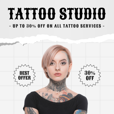 Plantilla de diseño de Tatuajes coloridos con descuento para todos los servicios en Studio Instagram 