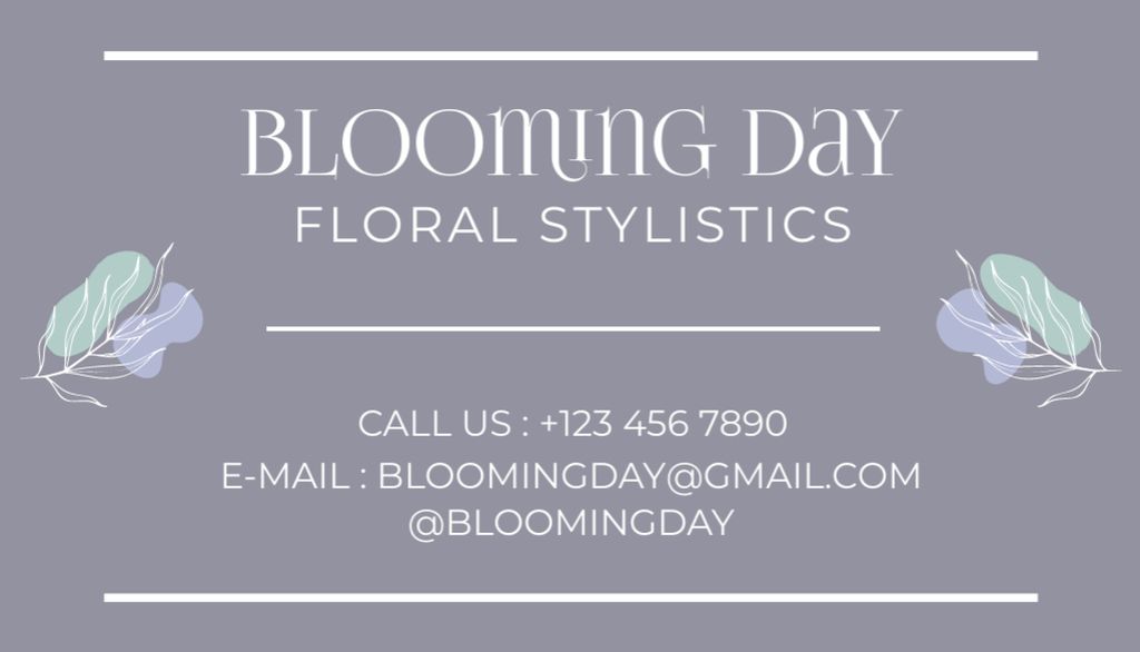 Plantilla de diseño de Florist Contact Information with Leaves on Blue Grey Business Card US 