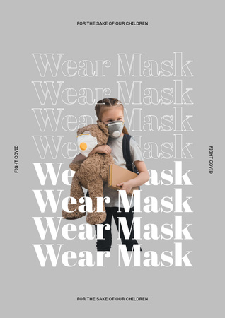 Ontwerpsjabloon van Poster van Witte en overzichtstekst met klein meisje in masker