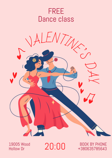 Plantilla de diseño de Dance Class on Valentine's Day Flayer 