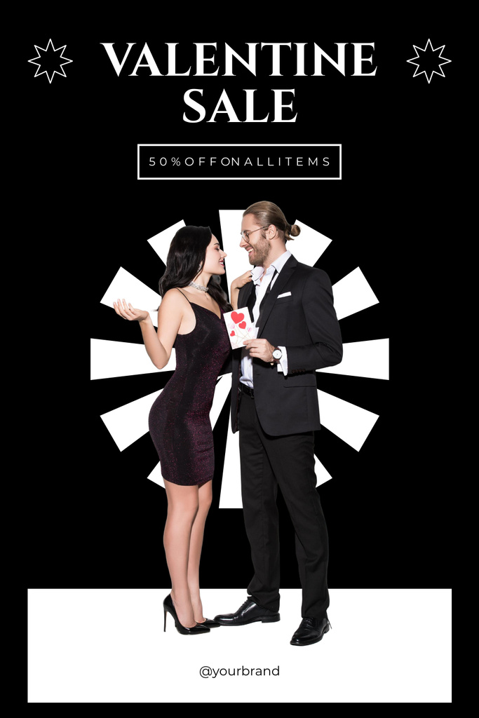 Template di design Valentine's Day Sale with Beautiful Couple in Black Pinterest