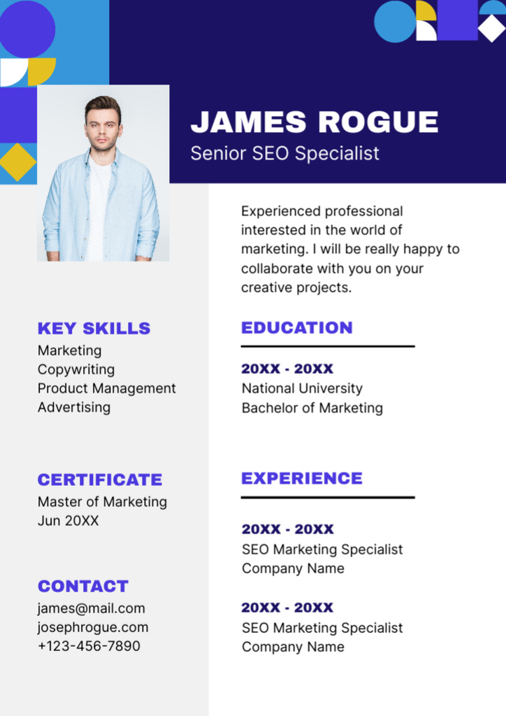 Template di design Senior SEO Manager Skills and Experience Resume