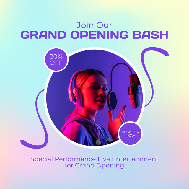 Grand Opening Bash With Performer And Discount Instagram AD Πρότυπο σχεδίασης