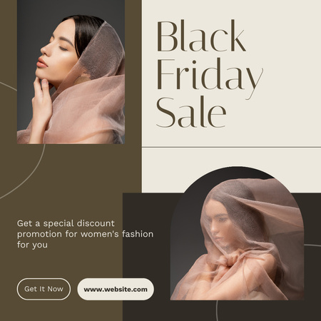 Ontwerpsjabloon van Instagram van Black Friday-uitverkoop met vrouw in mooie zakdoek