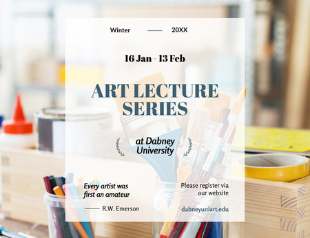 Plantilla de diseño de Art Lecture Series Brushes And Pencils Invitation 13.9x10.7cm Horizontal 
