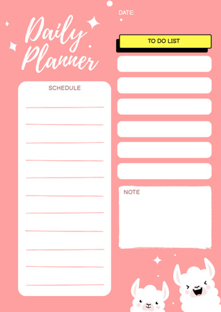 Kids' pink timetable with alpacas Schedule Planner tervezősablon