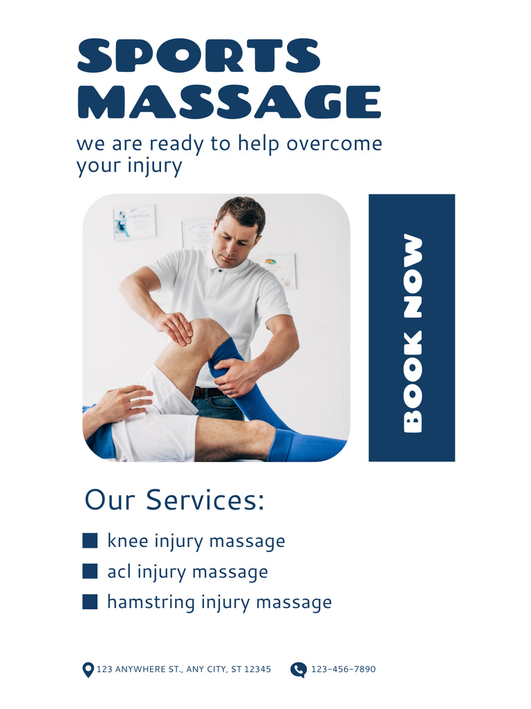 Advertisement for Sports Massage Services Poster US Modelo de Design