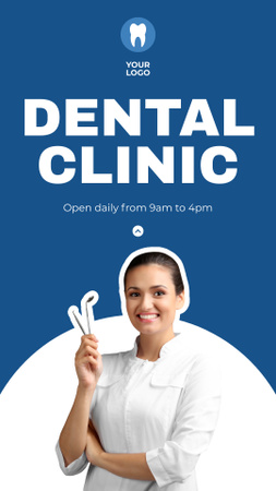 Szablon projektu Usługi kliniki dentystycznej z dentystą trzymającym narzędzia Instagram Story
