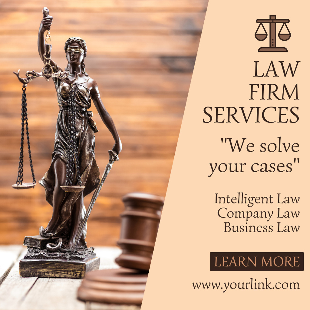 Legal Services Offer with Hammer and Statuette Instagram Tasarım Şablonu