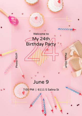 Birthday Celebration Announcement In Pink Postcard A6 Vertical Design Template