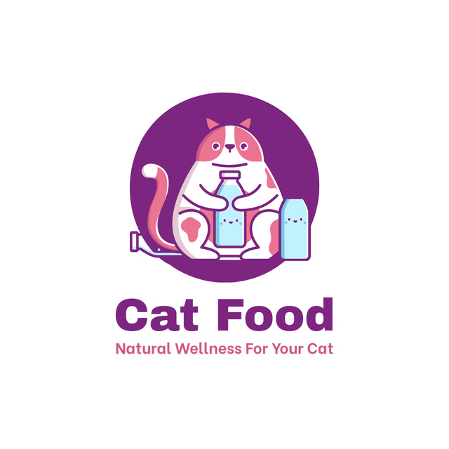 Cat's Food Retail Emblem with Cute Fat Cat Animated Logo Design Template