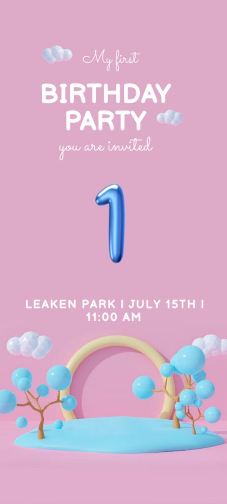 Baby Birthday Party Bright Announcement Invitation 9.5x21cm – шаблон для дизайну