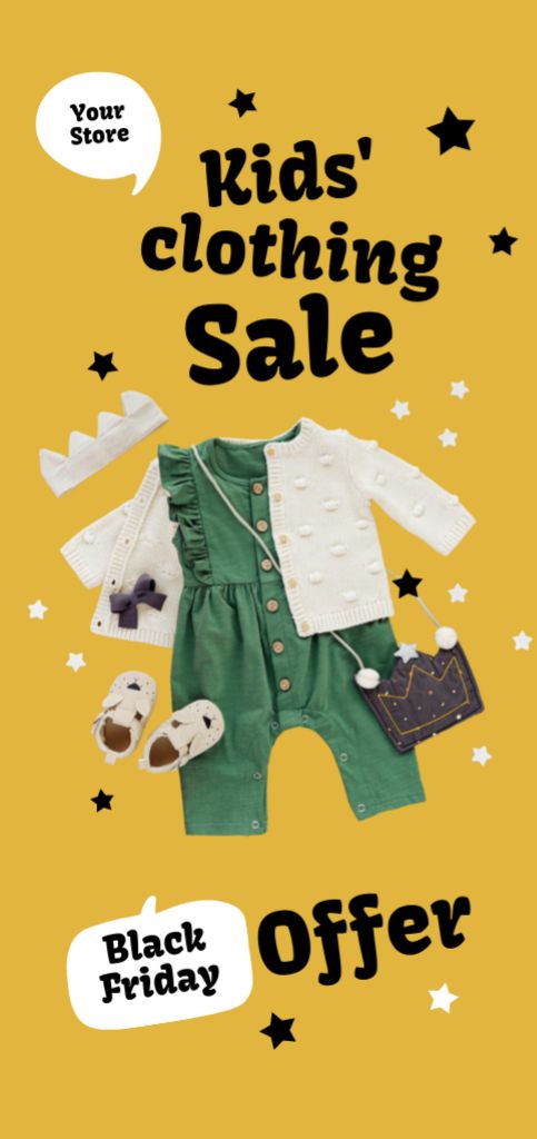 Kids' Clothing Sale Offer on Black Friday Flyer DIN Large Šablona návrhu