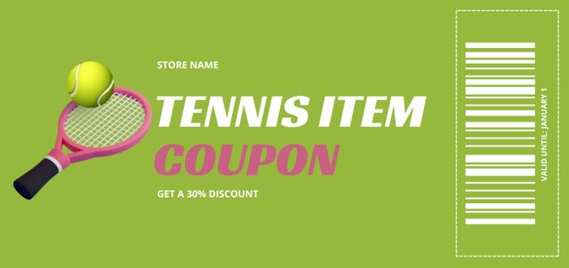 Tennis Items Voucher in Sport Shop Coupon Din Large Design Template
