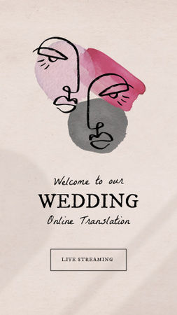 Wedding Online Translation Announcement with Newlyweds Illustration Instagram Story Design Template