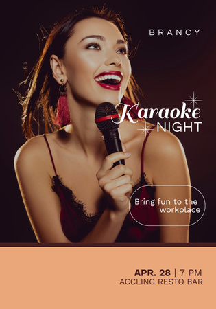Template di design annuncio della notte del karaoke con la ragazza allegra Poster 28x40in