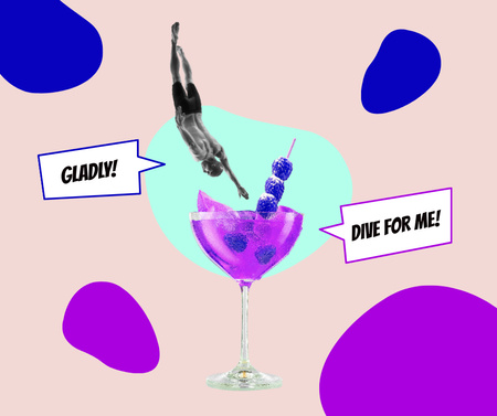 Modèle de visuel illustration drôle de sportif sautant dans un cocktail d'été - Facebook