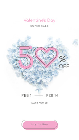 Valentines Offer with Heart-shaped Flowers Instagram Story Design Template