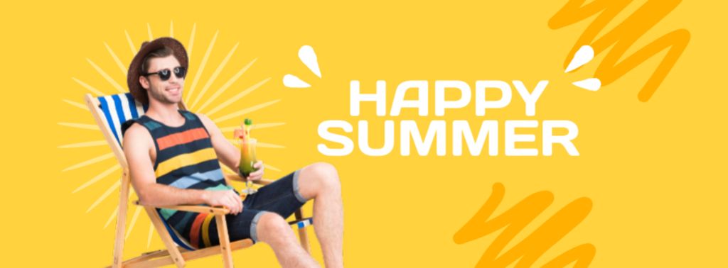 Man Enjoys Summer in Armchair with Beer Facebook cover tervezősablon