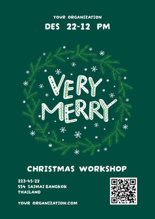 Designvorlage Weihnachts-Workshop-Ankündigung mit grünem Kranz für Poster