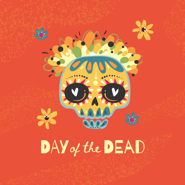Day of the Dead Holiday Celebration with Ornament on Skull Animated Post Tasarım Şablonu