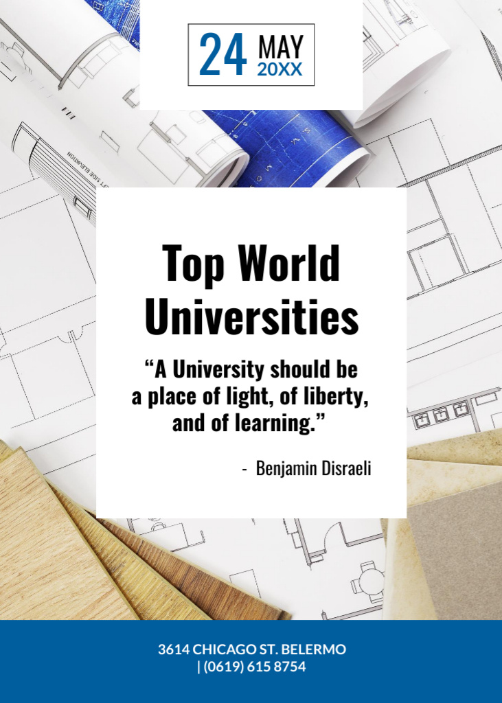 Ontwerpsjabloon van Invitation van Universities Guide with Scrolls of Blueprints