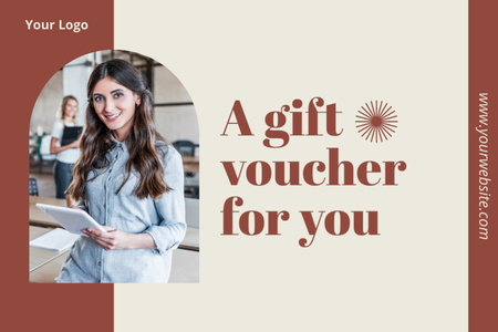 Plantilla de diseño de Gift Voucher Offer with Attractive Young Woman Gift Certificate 