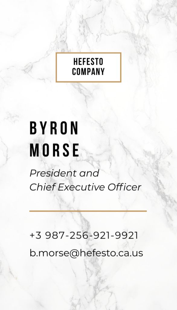 CEO And President Contacts With Marble Pattern Business Card US Vertical Šablona návrhu