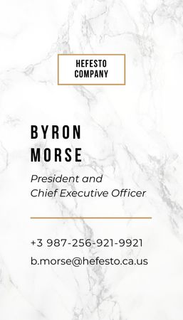 Modèle de visuel Contacts du PDG et du président avec un motif en marbre - Business Card US Vertical
