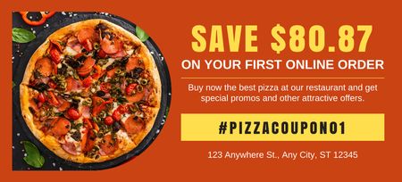 Discount on First Online Pizza Order Coupon 3.75x8.25in Design Template