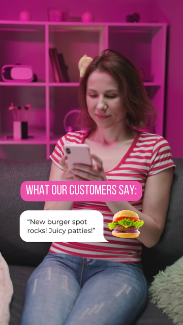 Designvorlage Fast Restaurant Customer Feedback About Burgers für TikTok Video