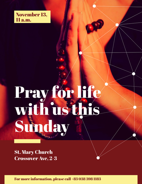 Ontwerpsjabloon van Flyer 8.5x11in van Autumnal Church Service Announcement with Hands Clasped in Prayer