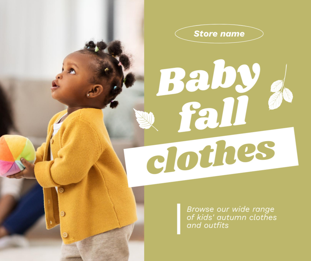 Fall Baby Clothes Sale Announcement In Green Facebook Modelo de Design