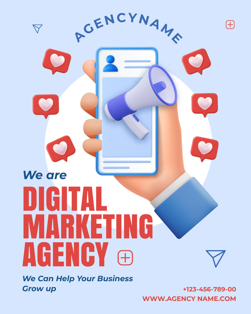 Marketing Agency Service Offer with Smartphone in Hand Instagram Post Verticalデザインテンプレート