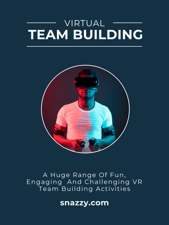 Virtual Team Building Announcement with Man in Glasses Poster US Design Template